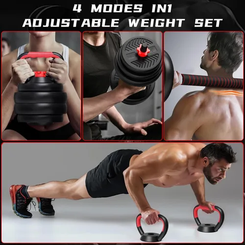 Vista 2 de Juego de mancuernas ajustables de 85 libras, juego de pesas 4 en 1, juego de mancuernas de peso ajustable, equipo de gimnasio en casa con mancuerna