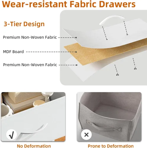 Vista 7 de Somdot - Mesita de noche con 3 cajones, cómoda con contenedores de tela para dormitorio, pasillo, entrada, mueble de mesa de noche, marco de acero