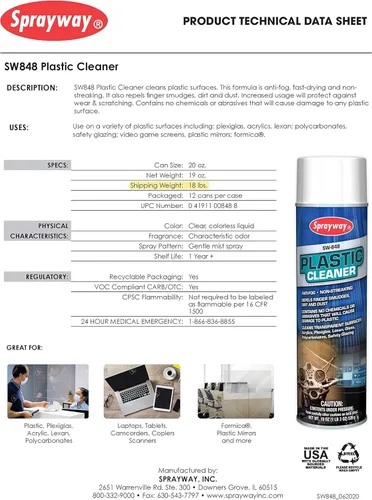 Vista 2 de Sprayway SW848 Limpiador de plástico en aerosol, 19 oz