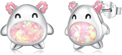 Aretes hipoalergénicos de axolote de plata de ley 925, joyería de animales, aretes de ópalo, regalos para orejas sensibles, Plata de ley, Ópalo