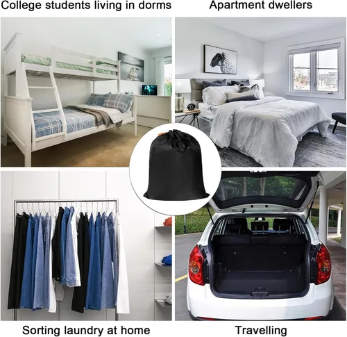 Vista 6 de Polecasa - Bolsa de lavandería pequeña y resistente de 21 x 24 pulgadas, con tela de 3.8 oz/yd², asas y cordón ajustable, fácil de llevar, ideal Rosa