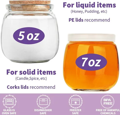 Vista 4 de Syntic 40 Pack Small Glass Jars with Cork Lids, 7oz Empty Mason Jars for Making Candles, Yogurt Container with PE Lids for Wedding Favors, Baby