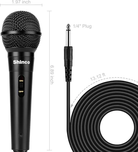 Vista 5 de Shinco Micrófono de mano, micrófono dinámico vocal cardioide con cable de 13 pies e interruptor de encendido/apagado, micrófono enchufable