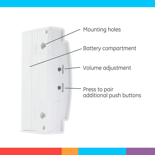 Vista 3 de GE Kit de Timbre Inalámbrico, Receptor que Funciona con Batería, 1 Timbre de Puerta con Botón Pulsador, 2 Melodías, 4 Niveles de Volumen campanilla