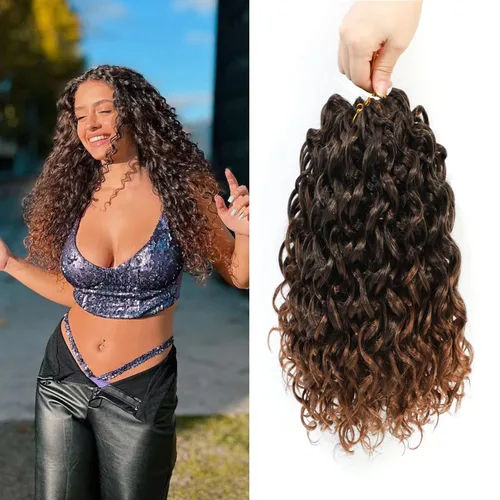 Vista 41 de Gogo Curl Cabello de Ganchillo Rizado de 8 Pulgadas Cabello Corto Rizado de Ganchillo para Mujeres Negras Rizo de Playa Onda de Agua Cabello Rizado