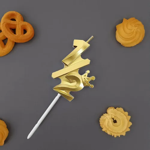 Vista 3 de Vela de cumpleaños número 1/2 de medio año, seis meses, decoración de pastel feliz, corona 3D (corona-1/2, dorado)