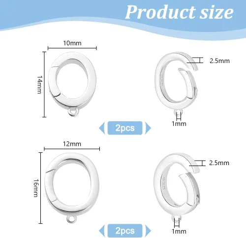Vista 2 de PH PandaHall Anillo de puerta de resorte de plata de ley 925 de 2 tamaños con bucle, 0.630 in y 0.551 in, cierre de collar ovalado, cierre