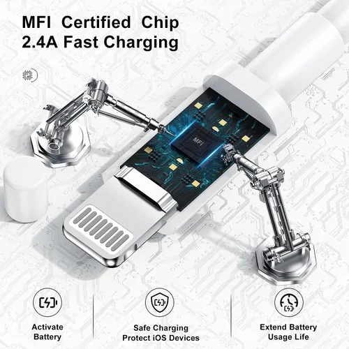 Vista 3 de Cargador de iPhone de 10 pies, [certificado por Apple], cable de carga largo de Apple, cable Lightning a USB original de 10 pies, cable de carga