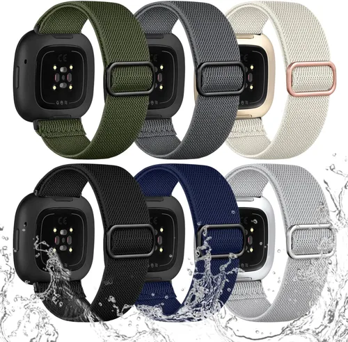 Vista 14 de Ouwegaga Banda elástica compatible con Fitbit Versa 4 bandas/Sense 2/Sense/Versa 3 bandas para mujeres y hombres, correa deportiva ajustable