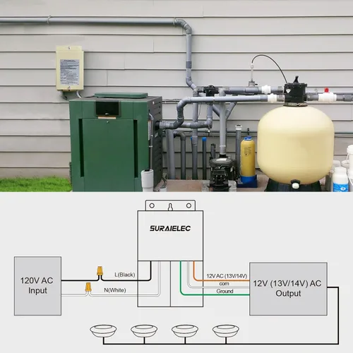 Vista 4 de Suraielec Transformador de luz de piscina de 100 W, 120 V a 12 V 13 V 14 V CA Multi Tap Salidas, transformador de seguridad de bajo voltaje