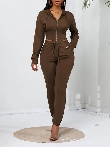 Vista 2 de Nimsruc Conjunto deportivo de 2 piezas para mujer, casual, de manga larga, con cremallera, sudadera con capucha a juego