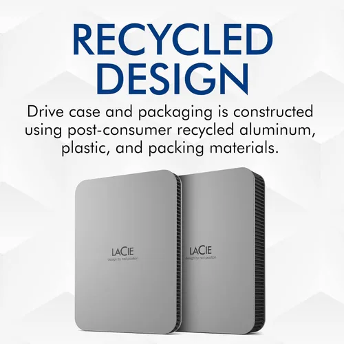 Vista 4 de LaCie Mobile Drive - Disco duro externo portátil de 1 TB - Moon Silver, USB-C 3.2, para PC y Mac, reciclado, con Adobe All Apps Plan y Rescue