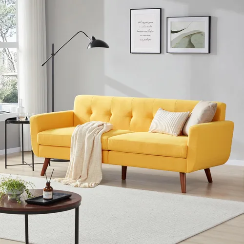 Vista 15 de Tbfit Sofá moderno de mediados de siglo, beige, sofá biplaza y silla decorativa linen fabric, button tufted, solid wood foot, pocket spring, wood