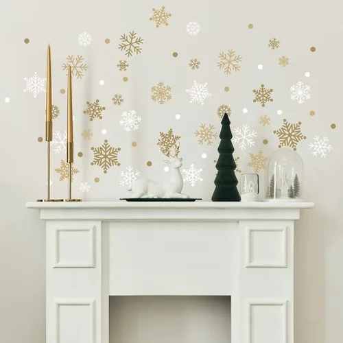 Paper Riot Co. Calcomanías de pared de Navidad, copos de nieve dorados, adhesivos extraíbles para decoración del hogar, 186 unidades