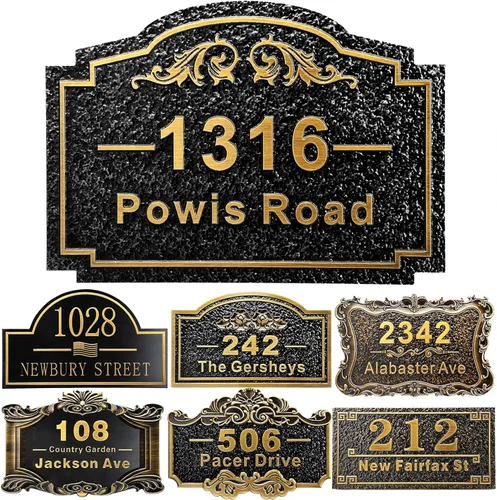 Vista 45 de Placa personalizada de dirección de casa de 12 pulgadas, números fundidos para exteriores, placa de señal de dirección personalizada con nombre