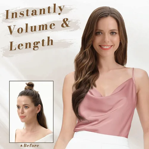 Vista 6 de BARSDAR Extensiones de cabello con clip de 18 pulgadas, onduladas – 5 piezas de extensiones de cabello sintético gruesas y suaves – Extensiones
