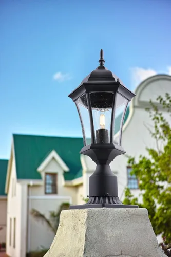 Vista 2 de Poste de aluminio de 24 pulgadas de alto para exteriores, iluminación exterior negra, luces de montaje en muelle, farol de poste de entrada al aire