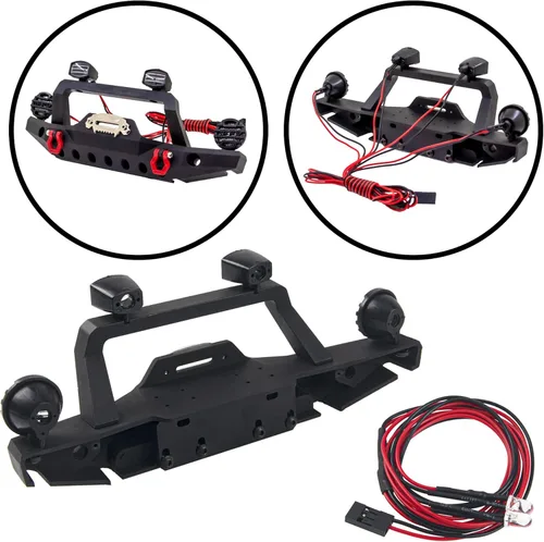 Vista 3 de Parachoques delantero y trasero de aluminio con gancho de remolque para faros LED, soporte de neumáticos de repuesto compatible con Traxxas TRX4