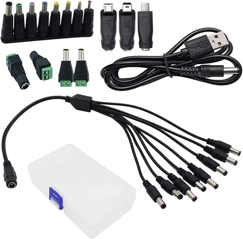 Cable de alimentación universal de 5 V CC, USB a CC de 0.217 x 0.083 in, cable Powe con conectores (13 piezas) Cable divisor de alimentación de CC 1