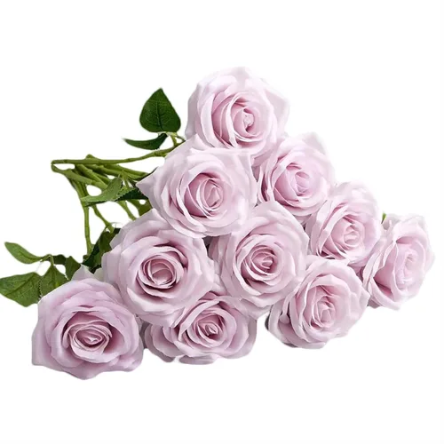 Vista 7 de 10 rosas artificiales abiertas, tallos de rosas artificiales para arreglos de boda, ramo de novia, centro de mesa, flores de seda sintética falsas