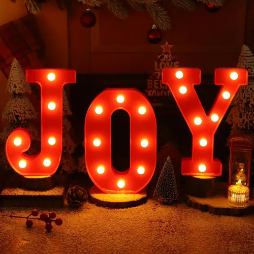 Decoraciones de Navidad para Interiores Decoración del Hogar - 3 LED 8.5 Pulgadas Luces de Marquesina Iluminadas con Letras JOY, Letreros de Navidad
