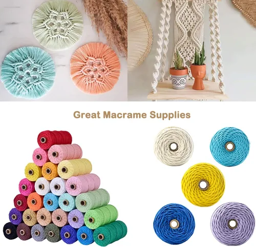 Vista 3 de Cordón de algodón para macramé 3mm x 109 yardas, cuerda de macramé natural color beige, suministros perfectos de algodón para macramé, para hacer