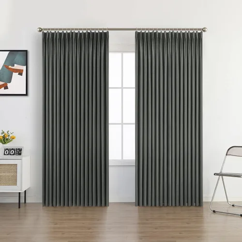 Vista 11 de MUMFAS Cortina plisada opaca de lino con aislamiento térmico para oscurecer la habitación, panel de tratamiento de ventana para dormitorio, puerta