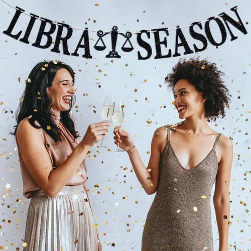 Vista 4 de Libra Season Banner, Big Libra Energy Bunting Sign, 12 Constellation Theme Happy Birthday/September October Horoscope Birthday Party Decorations