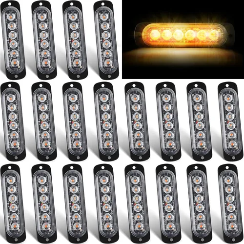 Vista 8 de Paquete de 20 luces LED estroboscópicas de emergencia, 6 LED ámbar y blanco, luces intermitentes de montaje en superficie, luces intermitentes