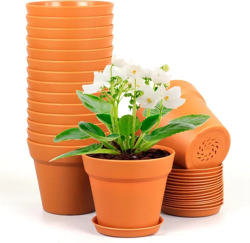 Vista 13 de Meowell Macetas pequeñas de plástico de 4 pulgadas, paquete de 16 macetas para plantas de interior y exterior, macetas con agujeros de drenaje