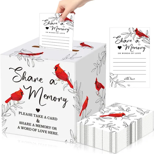Fainne 50 Pcs Cardinal Share a Memory Cards with Celebration of Life Box Funeral Advice Cards Thank You Sympathy Holder Box Decor for Guest Funerals