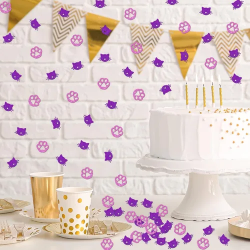 Vista 5 de 120 piezas de confeti de gatito – Decoración de mesa temática de mascotas – Suministros de decoración de fiesta de cumpleaños de gatitos – Confeti