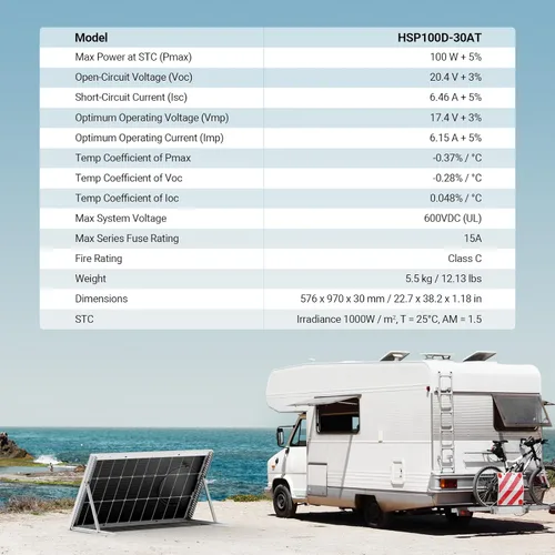 Vista 8 de HQST Bifacial - Panel solar monocristalino de 100 W y 12 V, paneles solares monocristalinos de 9BB con módulo de alta eficiencia del 25 % de energía