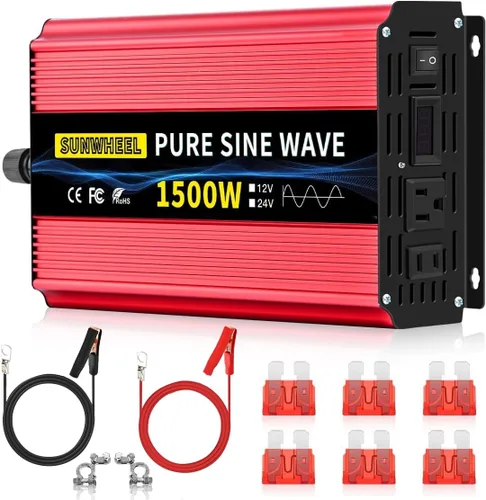 Vista 11 de SUNWHEEL Inversor de onda sinusoidal pura de 500 W, CC 12 V a CA 110 V/120 V, inversor de potencia para automóvil con 2 salidas de CA y pantalla LCD