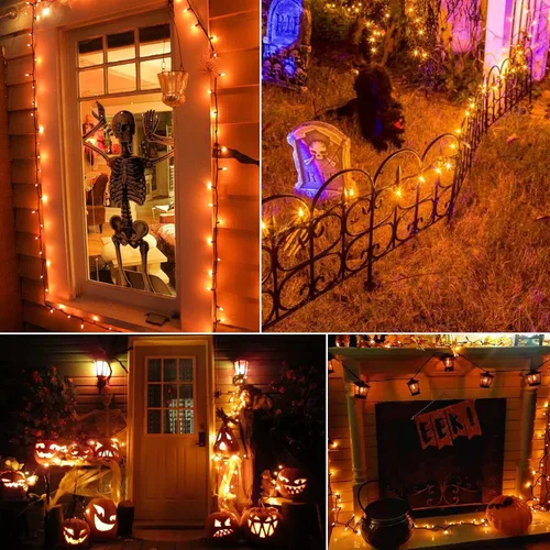 Vista 2 de Minetom Guirnalda de luces de Halloween para exteriores, 39 pies, 100 luces LED impermeables de Navidad con 8 modos de iluminación para Halloween
