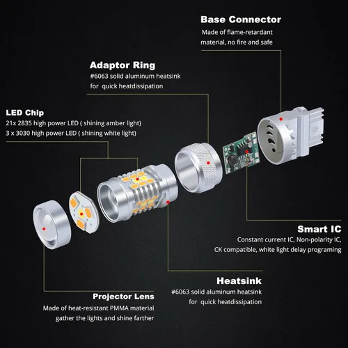 Vista 6 de Alla iluminación 32 W novedad 3030 SMD 3157 de alta potencia 1157 7443 T20 T25 Dual de color blanco ámbar extremadamente Superbrillante Switchback