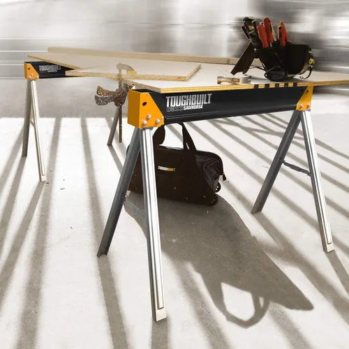Vista 7 de ToughBuilt - Caballetes plegables, soporte de trabajo portátil ajustable de alta resistencia 2 × 4 para lugar de trabajo, carpintería y bricolaje