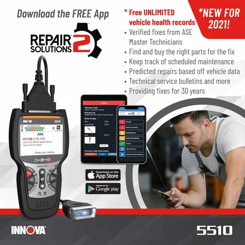Vista 5 de INNOVA 5510 OBD2 Scanner, Scan Tool for ABS, All System Scanner, Caliper Service, Brake Pad Life, Read/Erase ABS/SRS Codes, Reset Oil Light, Live