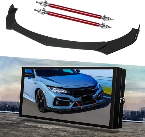 Vista 10 de Kit de carrocería con alerón difusor de parachoques delantero universal negro y rojo brillante + barra divisora de soporte ajustable roja + falda