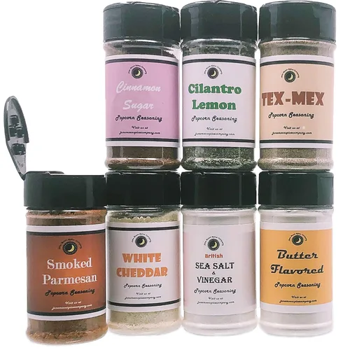 Condimento para palomitas de maíz, paquete variado de 7 unidades, condimento para palomitas de maíz con sal marina y vinagre, condimento para