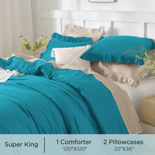 Vista 274 de Andency - Edredón beige con volantes tamaño individual, de 2 piezas, estilo rústico shabby clásico para niños, ligero y suave de microfibra