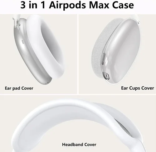 Vista 3 de Funda para AirPods Max, silicona suave con diseño de corazón dorado, funda para diadema para auriculares Apple Airpod Max (transparente)