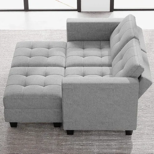 Vista 111 de Belffin Sofá modular modular con tumbonas dobles en forma de U, modular con asiento de almacenamiento, sofá modular con otomanas reversibles