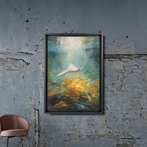 Vista 5 de Nautical Print on Canvas for Wall Decor, Ocean Fish Manta Ray Canvas Wall Art, Beach Print for Wall Hang, Turquoise Coastal Pictures Wall Decor