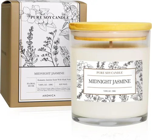 Vista 8 de Aronica Regalos de Anfitriona de Alta Gama para Mujer, Vela de Bambú y Jazmín, Velas de Soja para el Hogar Perfumado, Velas Naturales de Verano