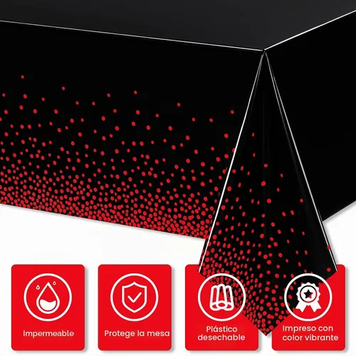 Vista 3 de Breling - Mantel de plástico para mesa (3 unidades), color negro y rojo