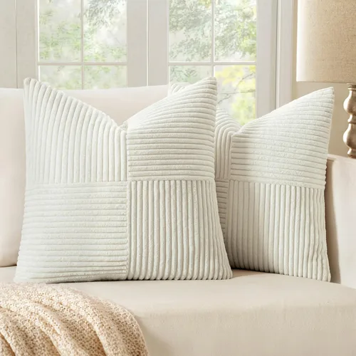 Vista 53 de MIULEE - Juego de 2 fundas de pana suave para cojines, diseño bohemio con parches texturizados unicolor, almohadones decorativos para sala de estar