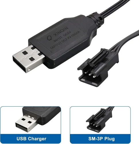 Vista 3 de KBT SM-3P Batería de litio Cable de carga USB (2 piezas) para baterías recargables de 7.4 V Vehículo RC Juguete Coche Camión Barco