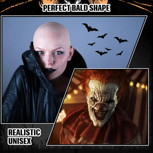 Vista 5 de WILLBOND 4 piezas de gorras calvas de Halloween para maquillaje de látex calvo, gorra para cabeza, peluca, sombrero, accesorios de disfraz
