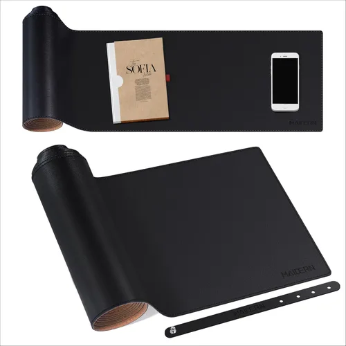 Vista 39 de MAIDERN Tapete de escritorio XXL de corcho y cuero, de 47.2 x 23.6 pulgadas, protector reversible para mouse de escritorio completo (negro)